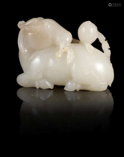 A white jade carving of a ram