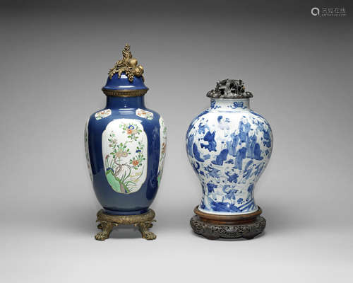 A blue and white 'hundred boys' baluster jar.  Kangxi