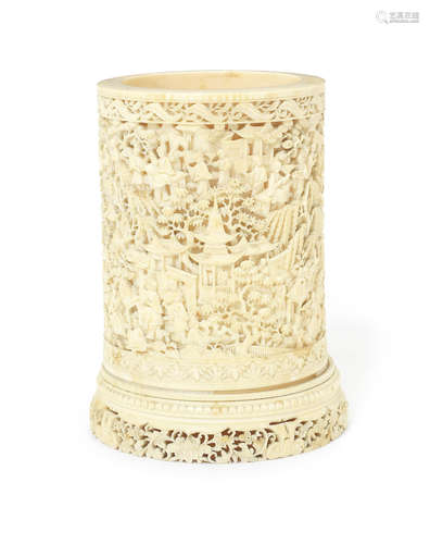 A Canton ivory brushpot, bitong.  19th century