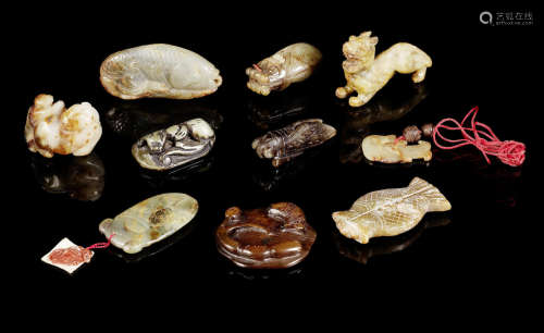A group of ten jade carvings and pendants