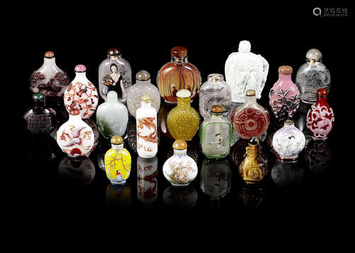 A small collection of snuff bottles.  20th century