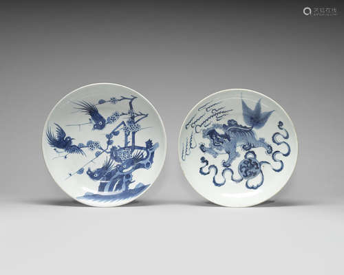 A pair of blue and white dishes.  Qing Dynasty or later