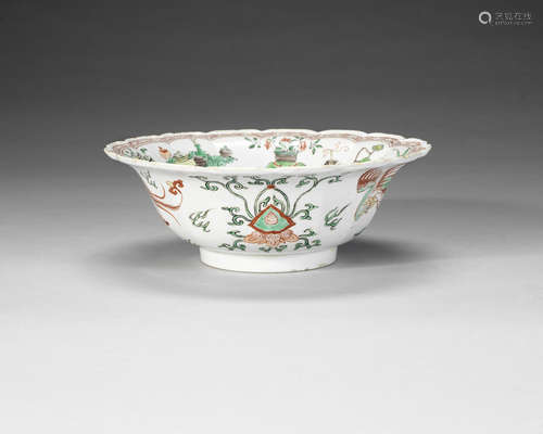 A famille verte foliate bowl.  Kangxi