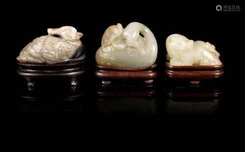 A group of three jade carvings.  Ming and Qing Dynasty