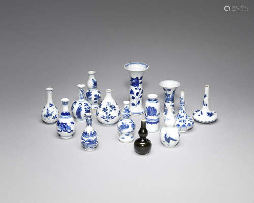 A group of doll's house miniature vases.  Kangxi and later