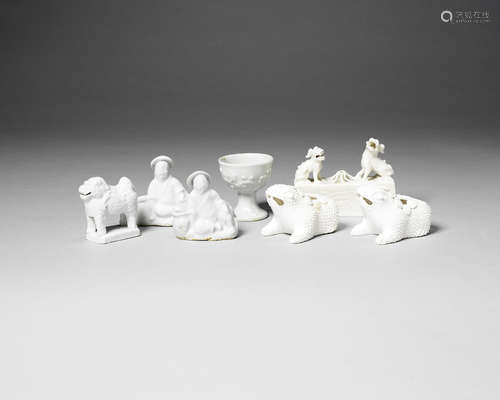 A group of seven blanc-de-chine scholars objects.  Kangxi