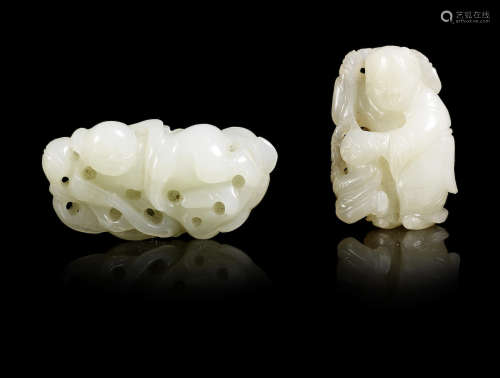 Two pale green jade figural carvings.  18th/19th century