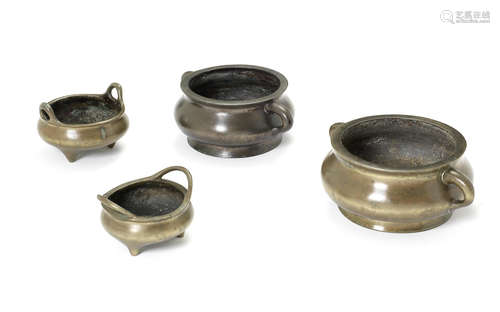 Four bronze incense burners.  18th/19th century and later