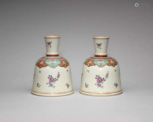 A pair of famille rose hookah bases.  18th/19th century