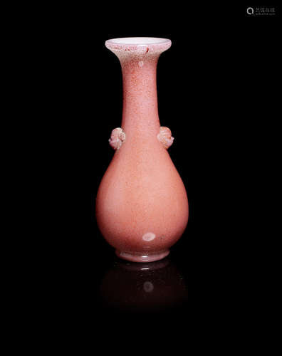 A small pink glass bottle vase.  Incised Daoguang four-character mark