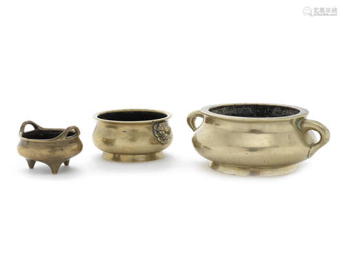 Three gilt bronze incense burners.  18th century and later