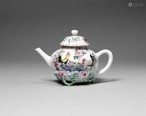 A famille rose teapot and cover.  Yongzheng