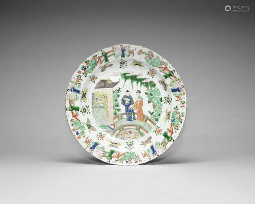 A famille verte foliate-rimmed dish.  Kangxi