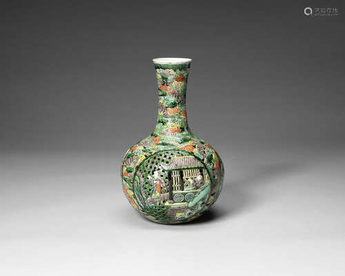 A polychrome enamelled reticulated bottle vase