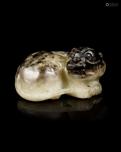 A black and pale green jade carving of a mythical beast.  Probably 18th/19th century