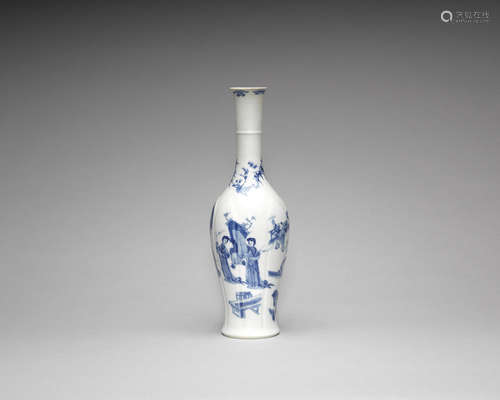 A rare blue and white bottle vase.  Kangxi