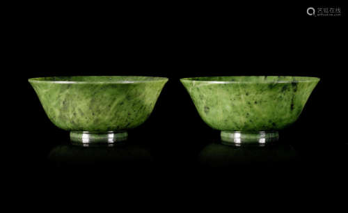 A pair of spinach jade bowls