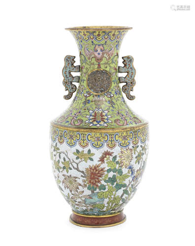 A cloisonné enamel two-handled vase