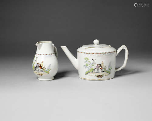 A 'European subject' teapot and cream jug.  Late Qianlong