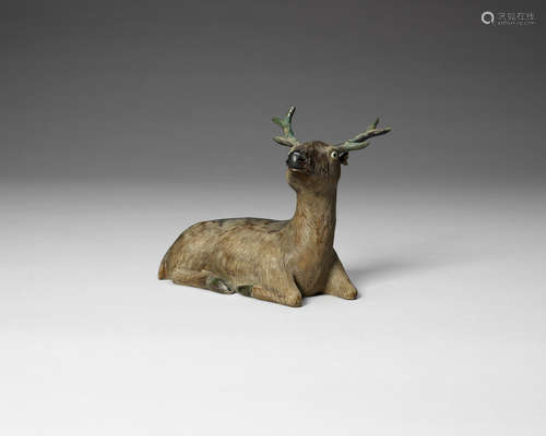 An enamelled model of a recumbent stag.  20th century