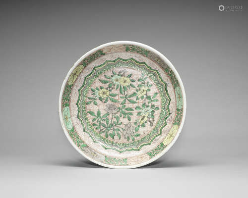 A wucai 'floral spray' dish.  17th century