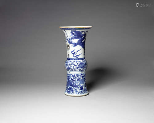 A documentary blue and white beaker vase, gu.  Cylically dated to bingwu year corresponding to 1626