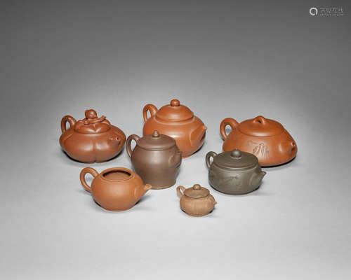 A small collection of Yixing tea pots