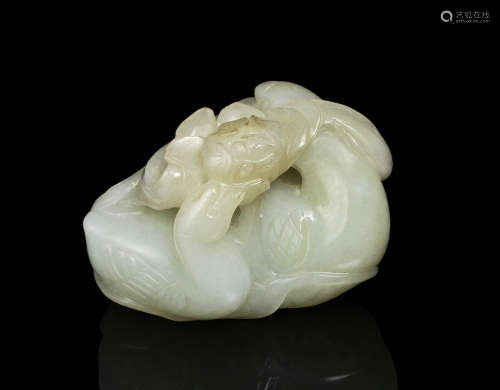 A pale green jade carving of two geese.  18th/19th century