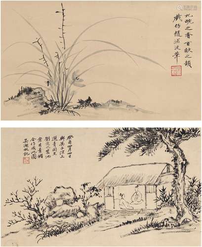 吴湖帆（1894～1968）王季迁（1906～2002） 吴子深（1893～1972）墨兰 草堂会客图