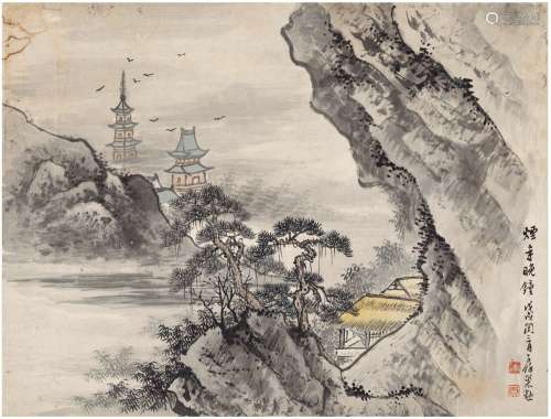 巢 勋（1852～1917） 烟寺晚钟图