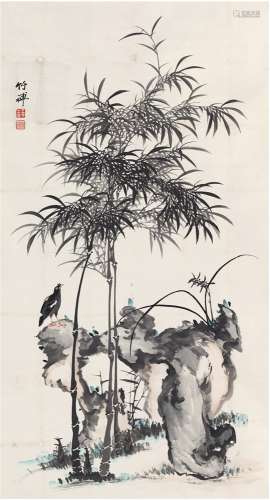 竹 禅（1825～1901） 栖禽竹石图