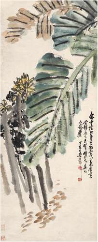 王个簃（1896～1988） 芭蕉菊花图