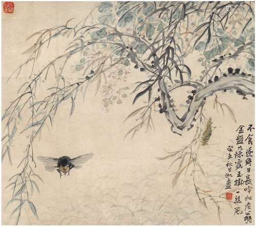 陈 摩（1887～1946） 野虫吟秋图