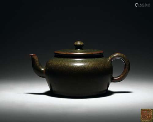 清雍正 茶叶抹釉茶壶