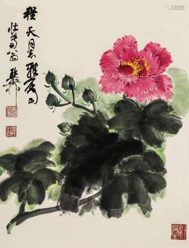 谢稚柳 芙蓉花 轴 纸本