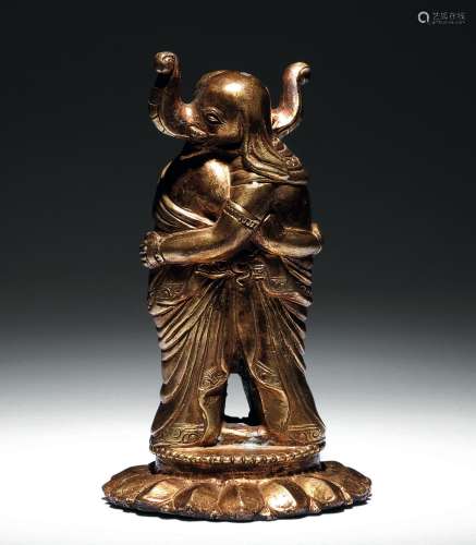 清十八世纪 铜鎏金象形欢喜佛