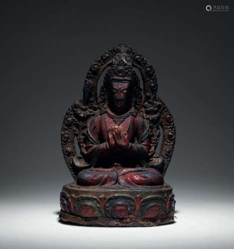 十八世纪 木雕彩绘文殊菩萨