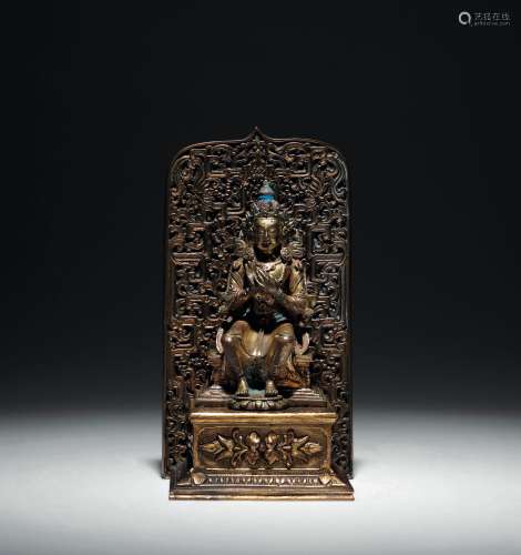清中期 铜鎏金带背光弥勒佛