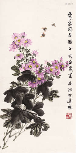 曾杏绯 花鸟 立轴 设色纸本