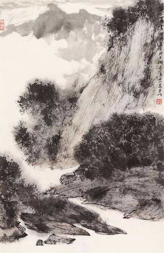 亚明 苗山夏云 镜芯 设色纸本