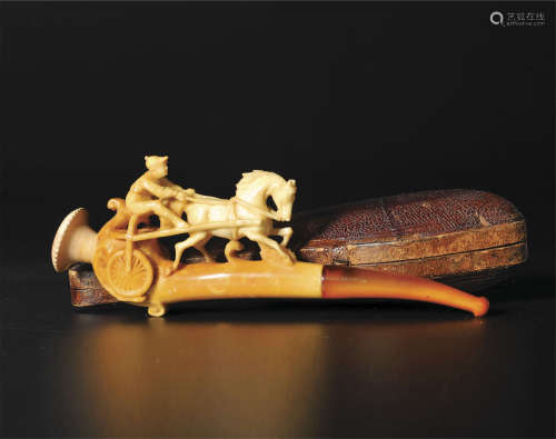 20世纪 海泡石马车人物雕塑造型烟斗