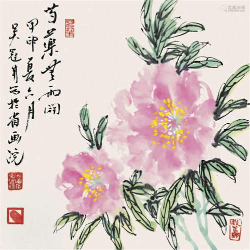 吴冠南 花鸟 设色镜心