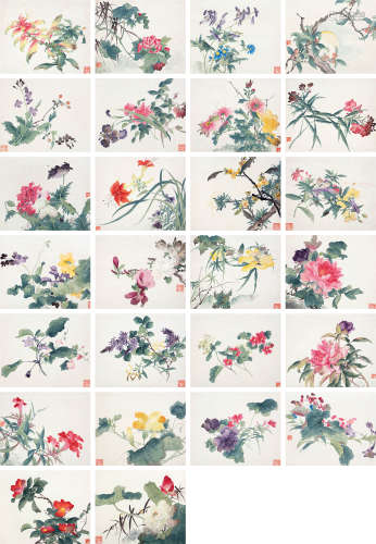 佚名 花卉册页 镜片（二十六开） 设色纸本
