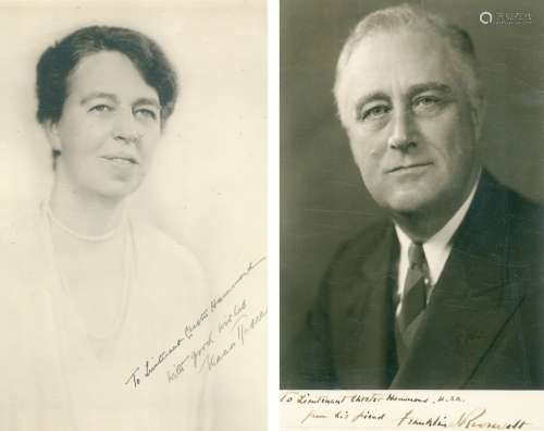 佚名 罗斯福夫妇肖像照（2张） 银盐纸基/签名