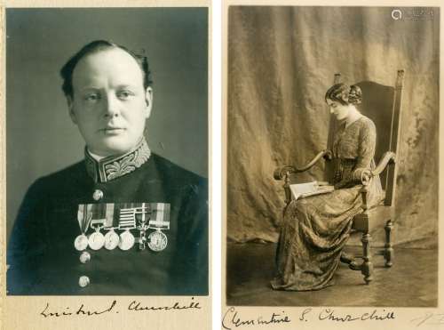 斯佩特等 丘吉尔夫妇肖像照（2张） 银盐纸基/签名