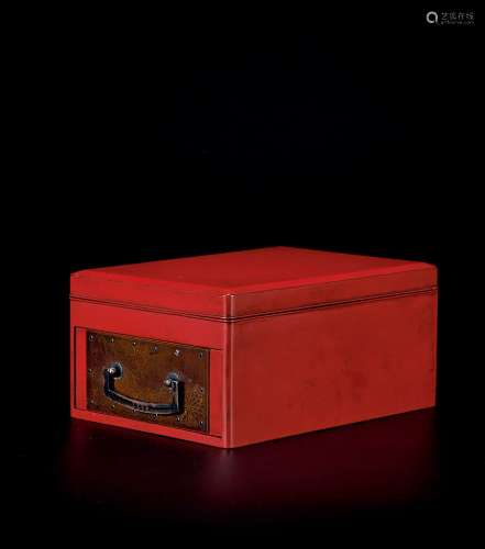民国 红漆长方形妆奁箱