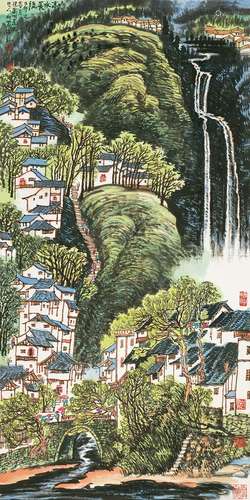 李行简(b.1937) 山高水长流 镜心 设色纸本