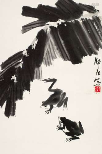 娄师白(1918-2010) 蕉蛙 立轴 水墨纸本