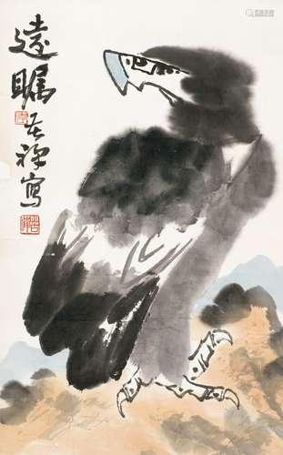 李苦禅(1899-1983) 远瞩 镜心 设色纸本