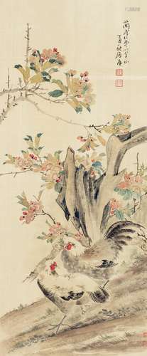 居廉(1828-1904) 花鸟 立轴 设色绢本